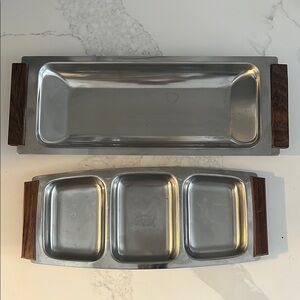 Danish MCM Serving Trays with Wooden Handles